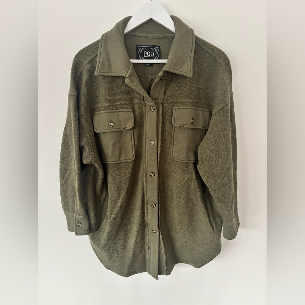 PGD Olive Green Button-Up Shirt Jacket Sz xs but fits like large